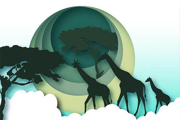 3D Giraffes in Savanna Paper Cutout