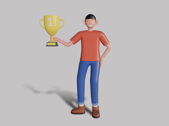 3d Male Character Holding a Trophy: A Versatile and Expressive Asset
