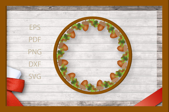 3D Oak Leaf and Acorn Round Frame SVG