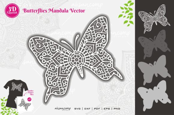 Butterflies 4 Mandala SVG 3D Layered