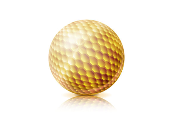 Gold Golf Ball. 3D Realistic Vector